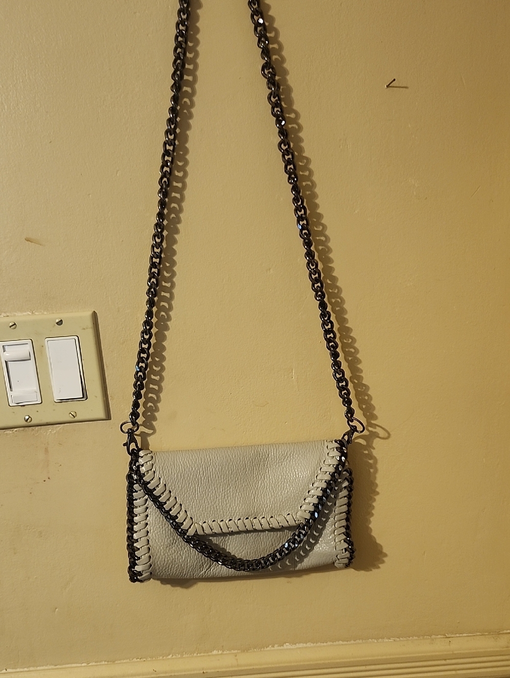 Cream Chain-Trim Crossbody Clutch